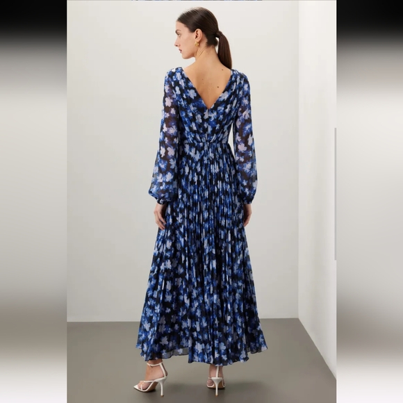 Monique Lhuillier Melanie Blue Floral Maxi Dress Size 4 - Picture 2 of 6